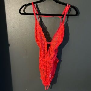 Red lace bodysuit lingerie